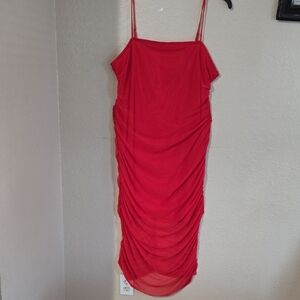 Wild Fable Vibrant Red Ruched Midi Dress